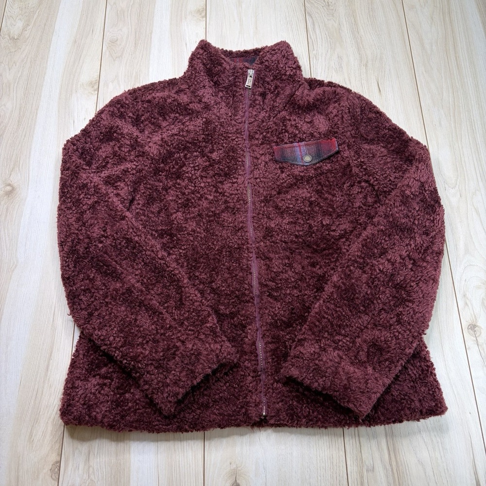 Pendleton Womens Full Zip Sherpa Fleece Deep Pile Maroon Wool Jacket Size Medium